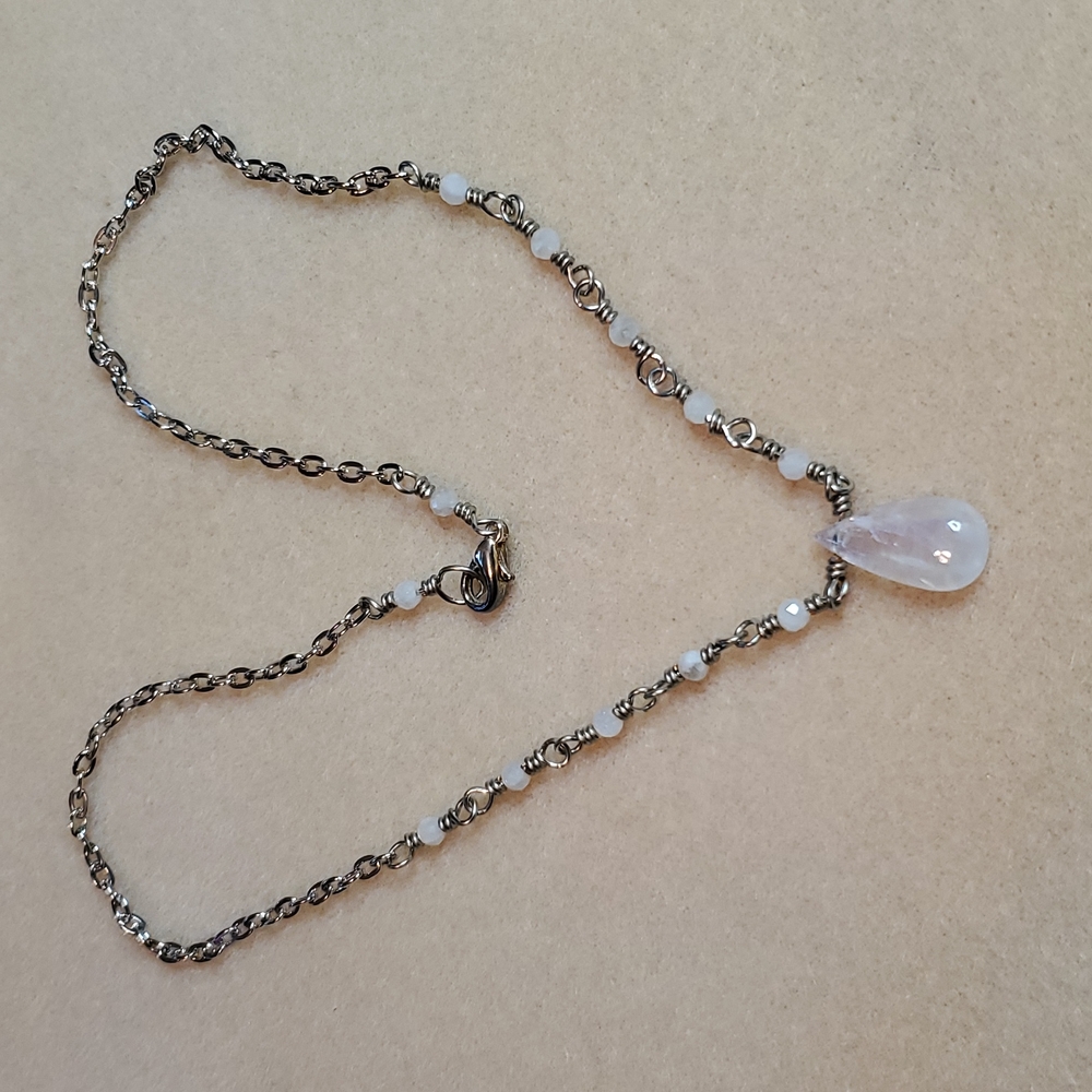 Rainbow flash blue moonstone necklace